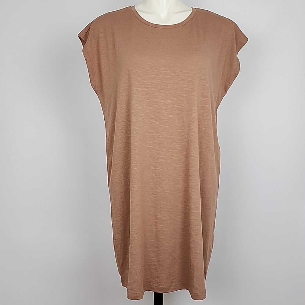 NWT Noisy May Women's Weaver T-Shirt Dress Mini Jersey Crew Neck Casual Brown XS